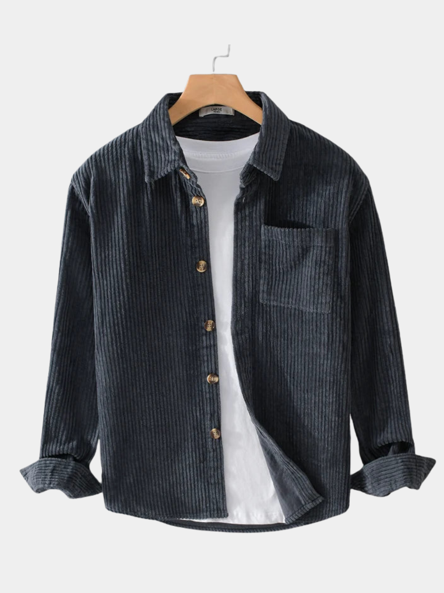 Men's Relaxed Corduroy Shirt with Chest Pocket and Buttoned Cuffs