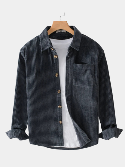 Men's Relaxed Corduroy Shirt with Chest Pocket and Buttoned Cuffs