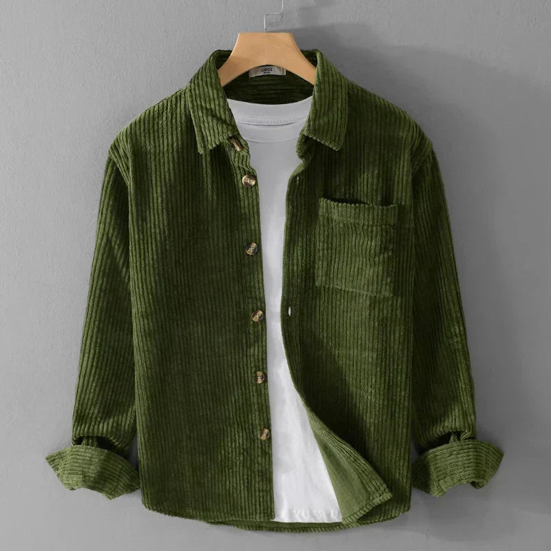 Men's Relaxed Corduroy Shirt with Chest Pocket and Buttoned Cuffs