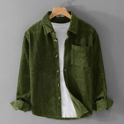 Men's Relaxed Corduroy Shirt with Chest Pocket and Buttoned Cuffs