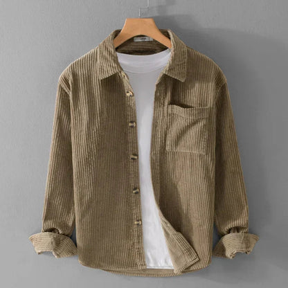 Men's Relaxed Corduroy Shirt with Chest Pocket and Buttoned Cuffs