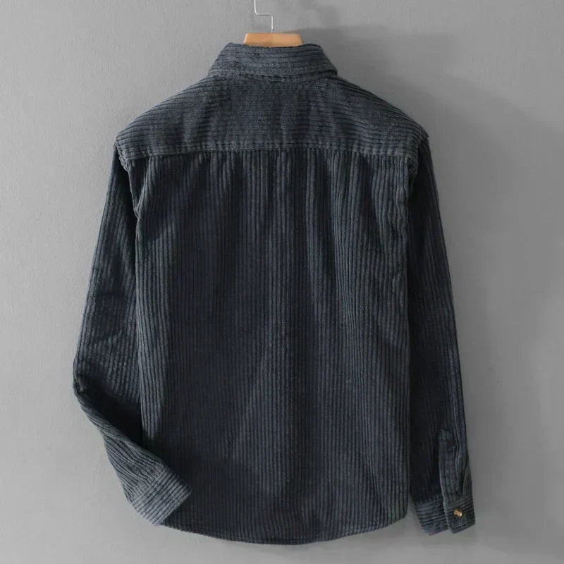 Men's Relaxed Corduroy Shirt with Chest Pocket and Buttoned Cuffs