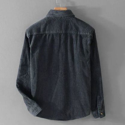 Men's Relaxed Corduroy Shirt with Chest Pocket and Buttoned Cuffs