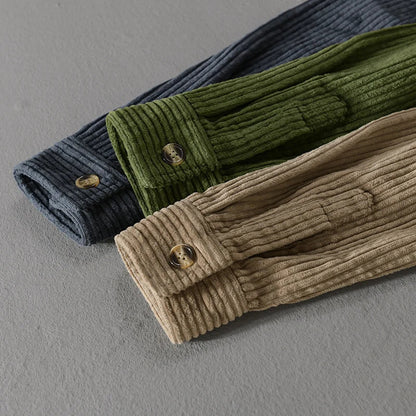 Men's Relaxed Corduroy Shirt with Chest Pocket and Buttoned Cuffs