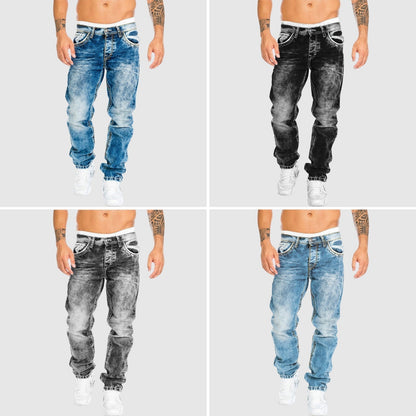 Men's Relaxed Fit Jeans with Acid Wash and Contrast Stitching