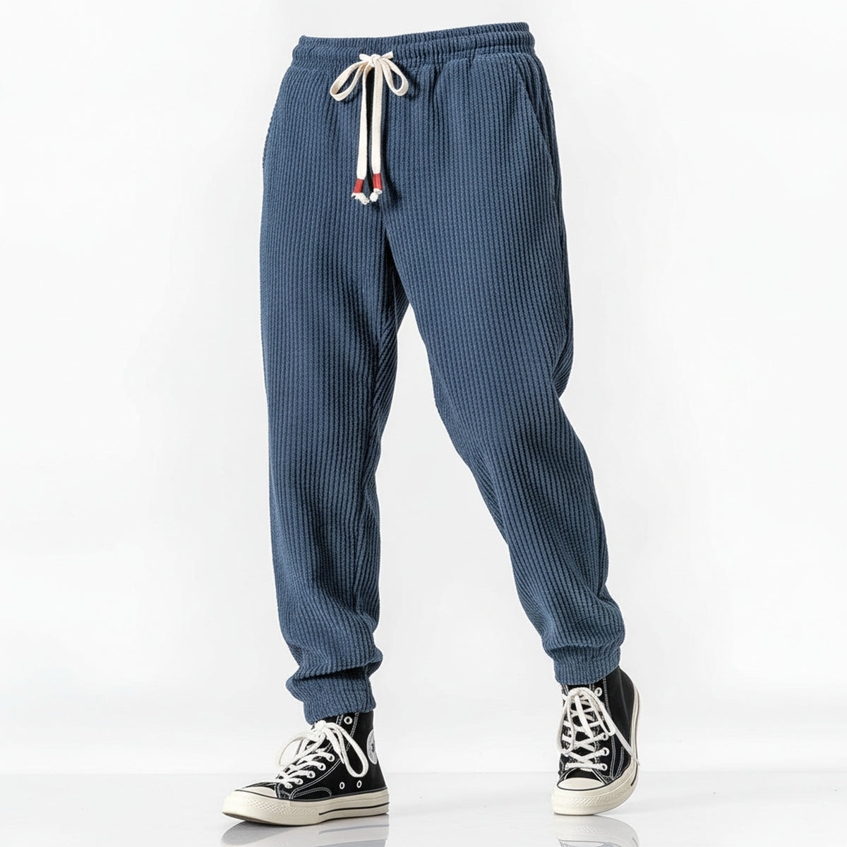 Men's Ribbed Jogger Trousers with Drawstring Waist