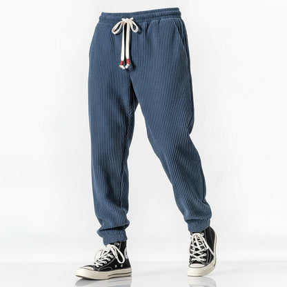 Men's Ribbed Jogger Trousers with Drawstring Waist