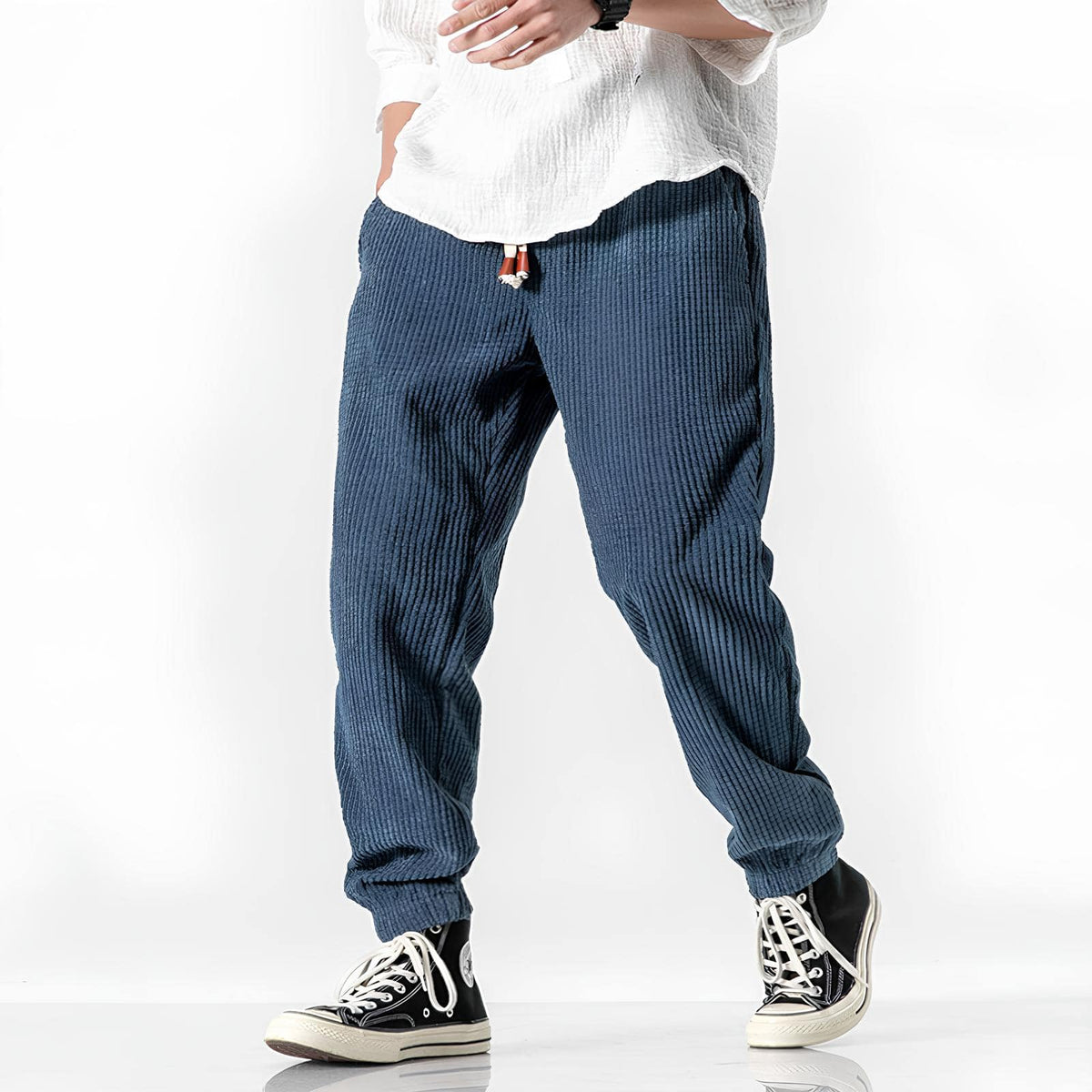 Men's Ribbed Jogger Trousers with Drawstring Waist