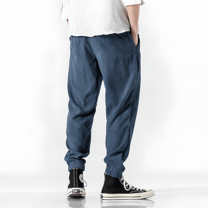Men's Ribbed Jogger Trousers with Drawstring Waist