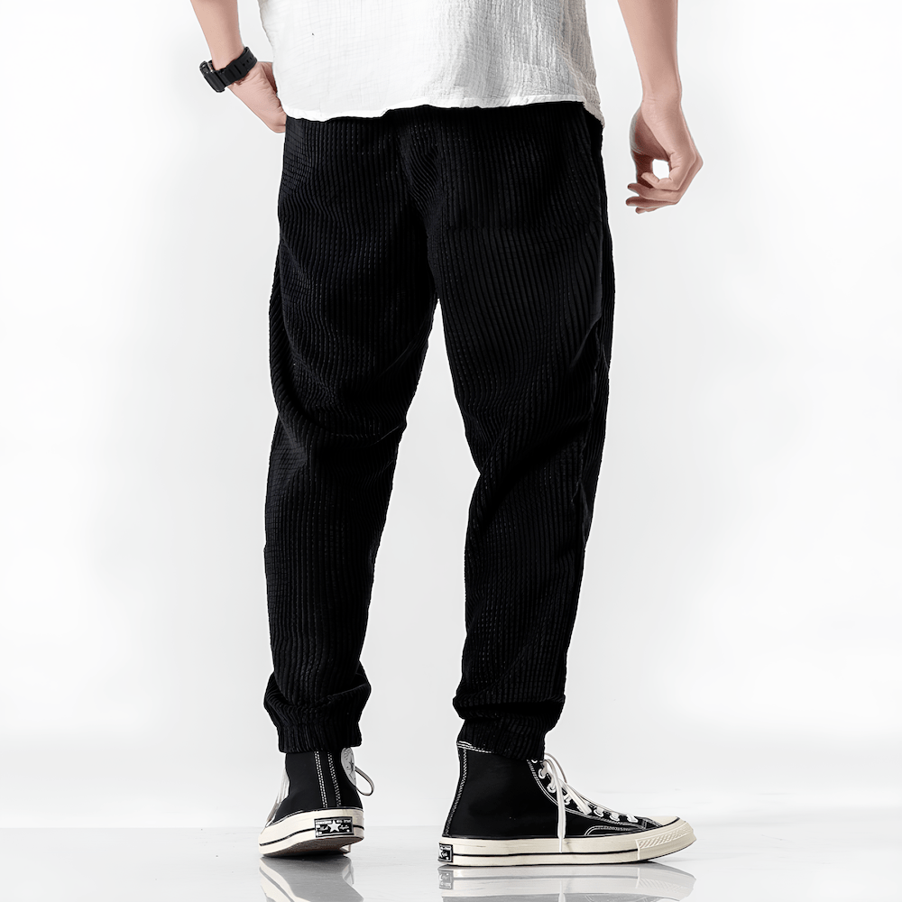 Men's Ribbed Jogger Trousers with Drawstring Waist