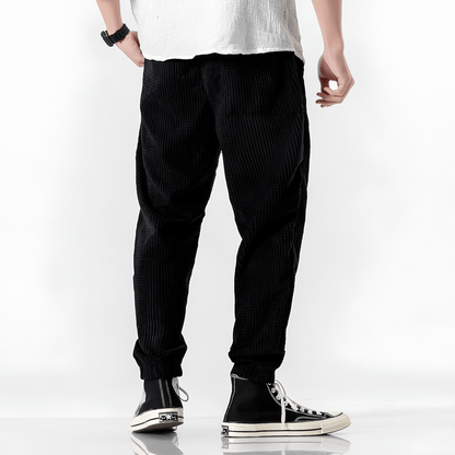 Men's Ribbed Jogger Trousers with Drawstring Waist