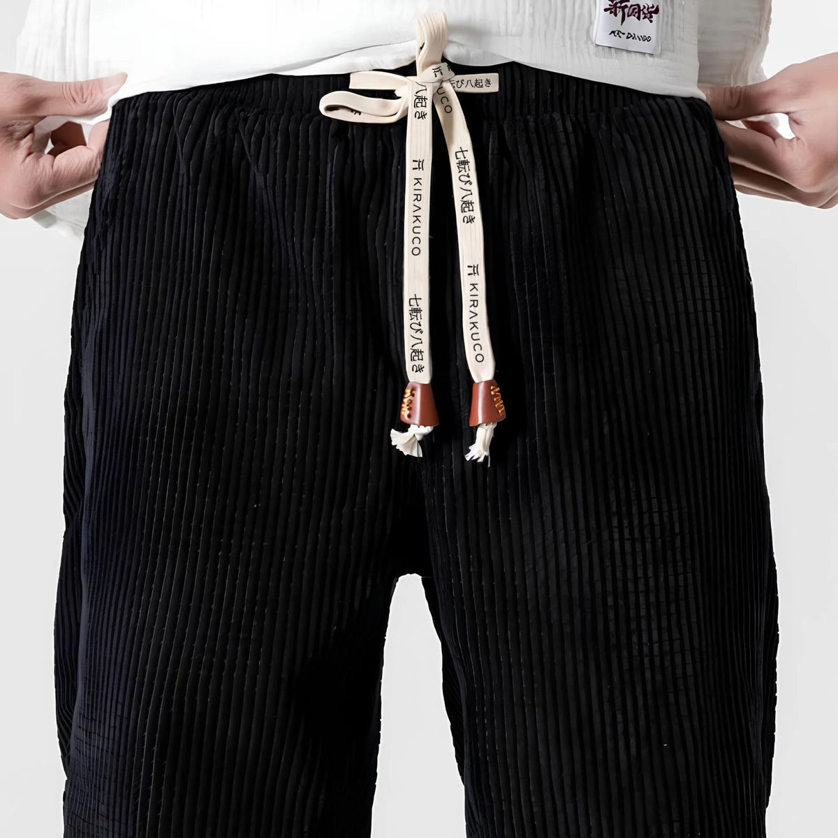 Men's Ribbed Jogger Trousers with Drawstring Waist