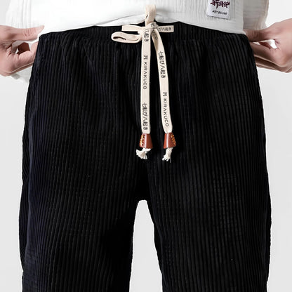 Men's Ribbed Jogger Trousers with Drawstring Waist