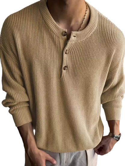 Men's Ribbed Knit Sweater with Button Placket