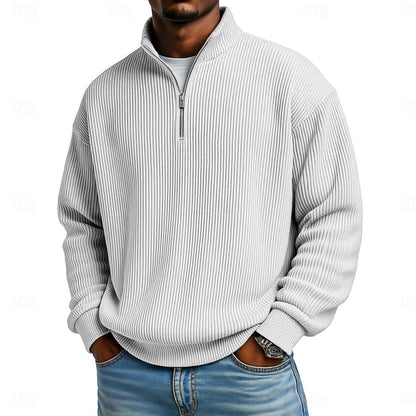 Men's Ribbed Quarter-Zip Pullover with Stand Collar