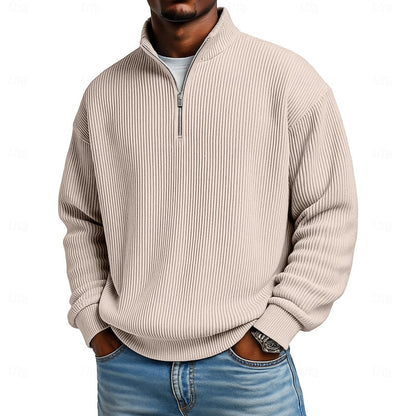 Men's Ribbed Quarter-Zip Pullover with Stand Collar