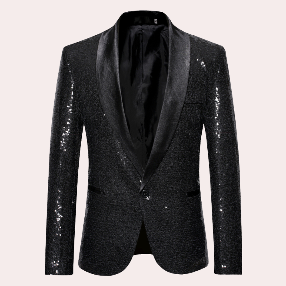 Men's Sequin Blazer with Shawl Lapel and Single Button