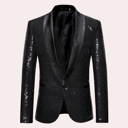 Men's Sequin Blazer with Shawl Lapel and Single Button