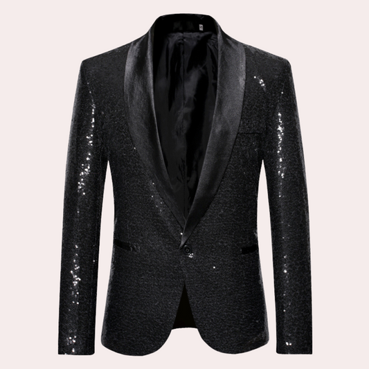 Men's Sequin Blazer with Shawl Lapel and Single Button