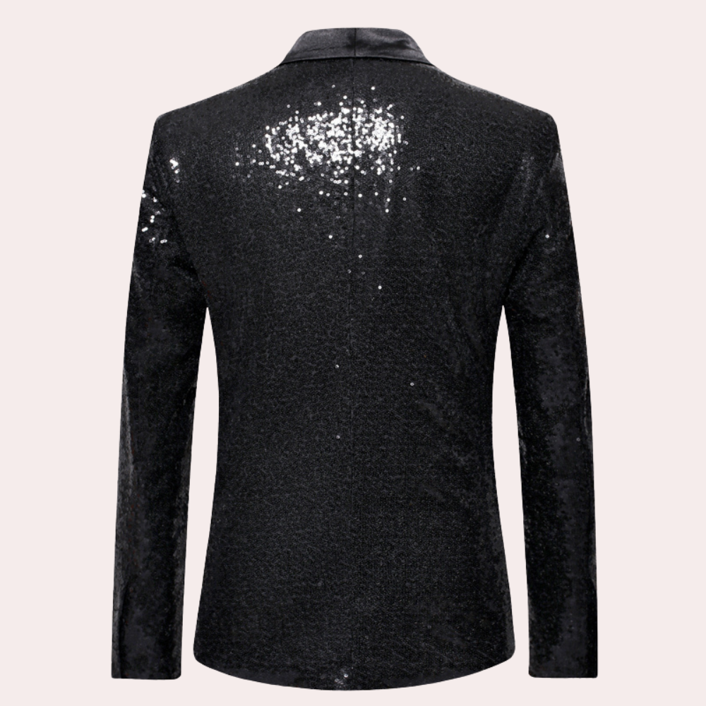 Men's Sequin Blazer with Shawl Lapel and Single Button