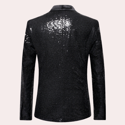 Men's Sequin Blazer with Shawl Lapel and Single Button