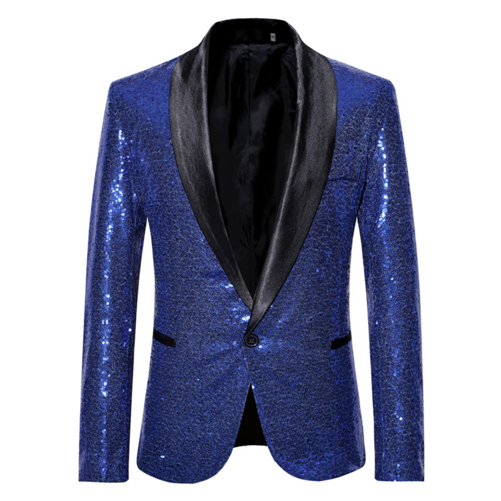 Men's Sequin Blazer with Shawl Lapel and Single Button