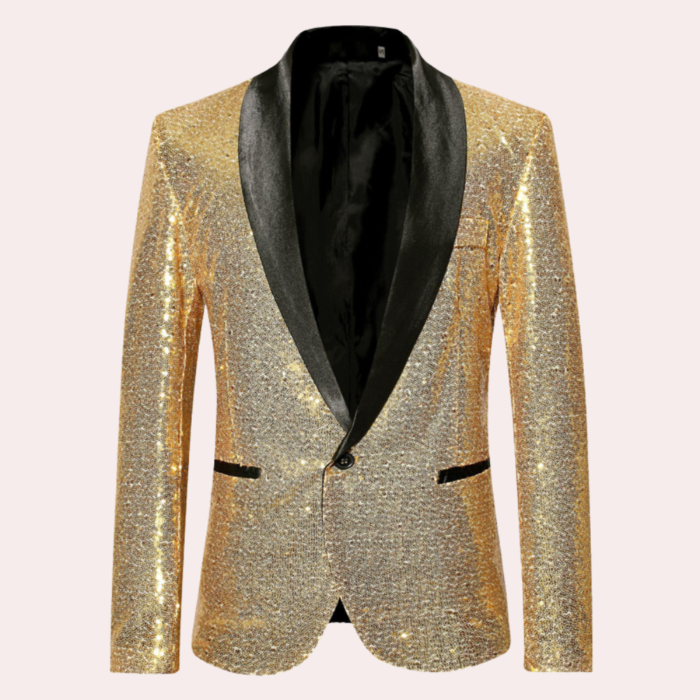 Men's Sequin Blazer with Shawl Lapel and Single Button