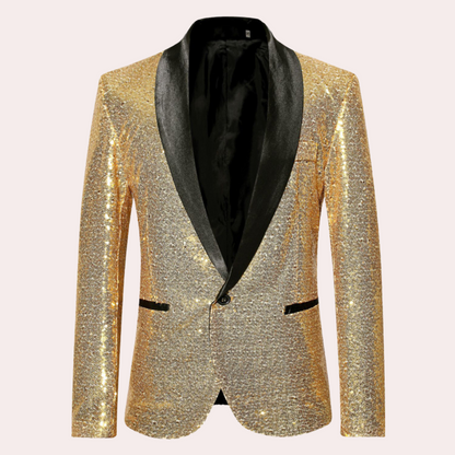 Men's Sequin Blazer with Shawl Lapel and Single Button