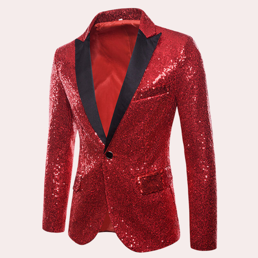 Men's Sequin Blazer with Shawl Lapel and Single Button