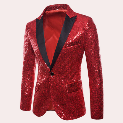 Men's Sequin Blazer with Shawl Lapel and Single Button