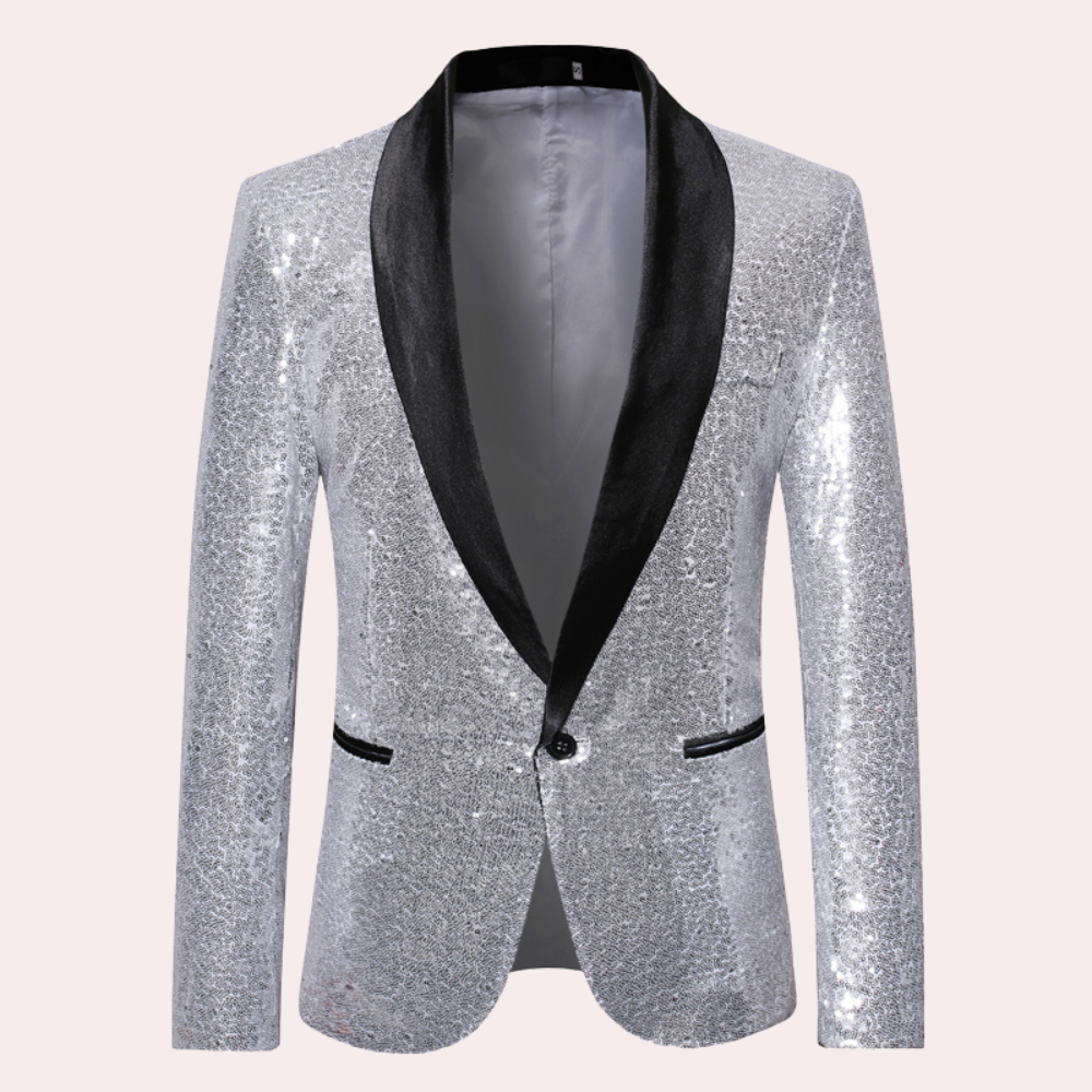 Men's Sequin Blazer with Shawl Lapel and Single Button