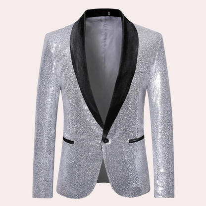 Men's Sequin Blazer with Shawl Lapel and Single Button
