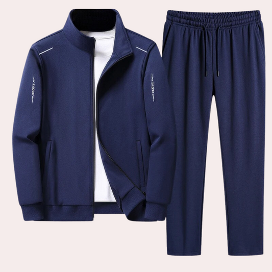Men's Set with Stand-Up Collar and Full-Length Zip Jacket