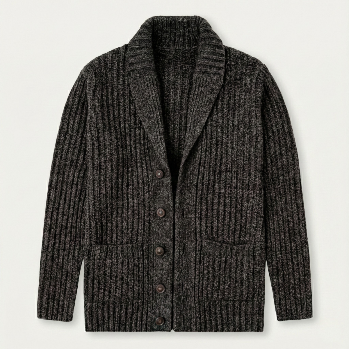 Men's Shawl Collar Cardigan with Button Closure and Ribbed Cuffs