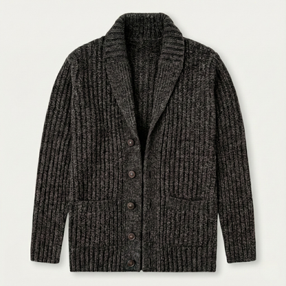 Men's Shawl Collar Cardigan with Button Closure and Ribbed Cuffs