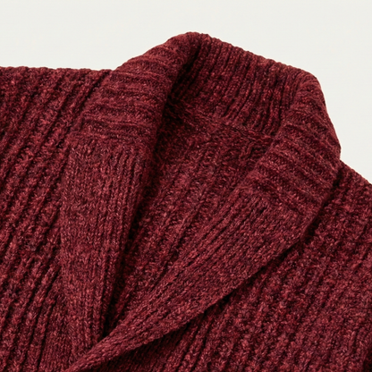 Men's Shawl Collar Cardigan with Button Closure and Ribbed Cuffs