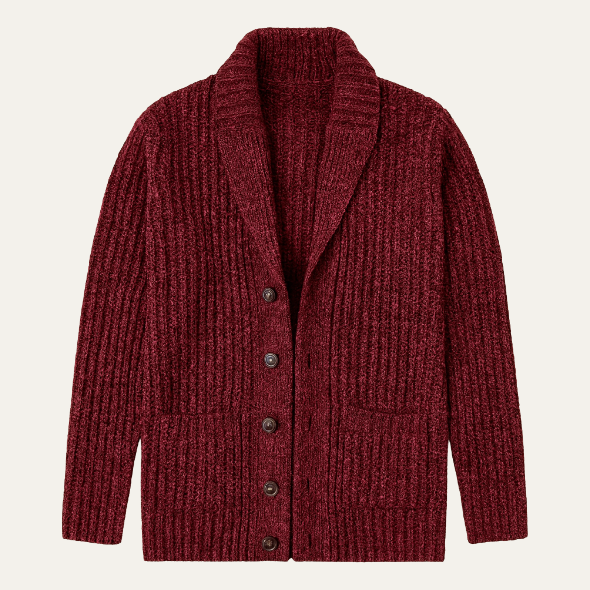 Men's Shawl Collar Cardigan with Button Closure and Ribbed Cuffs