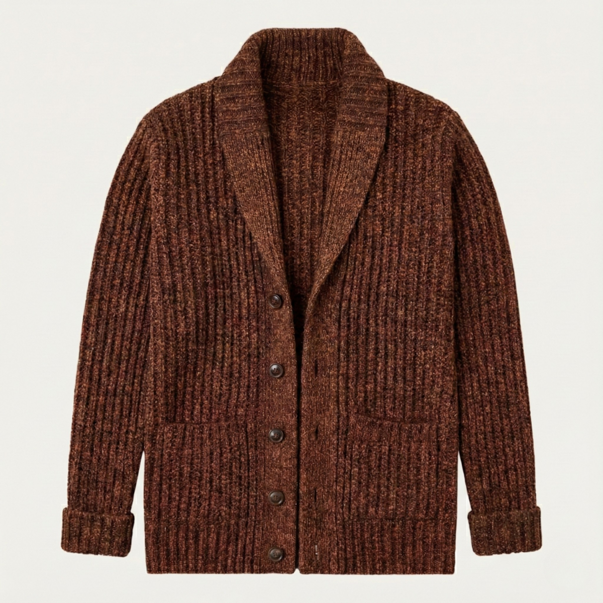 Men's Shawl Collar Cardigan with Button Closure and Ribbed Cuffs
