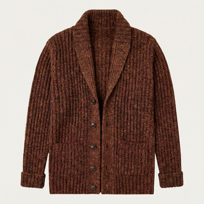 Men's Shawl Collar Cardigan with Button Closure and Ribbed Cuffs