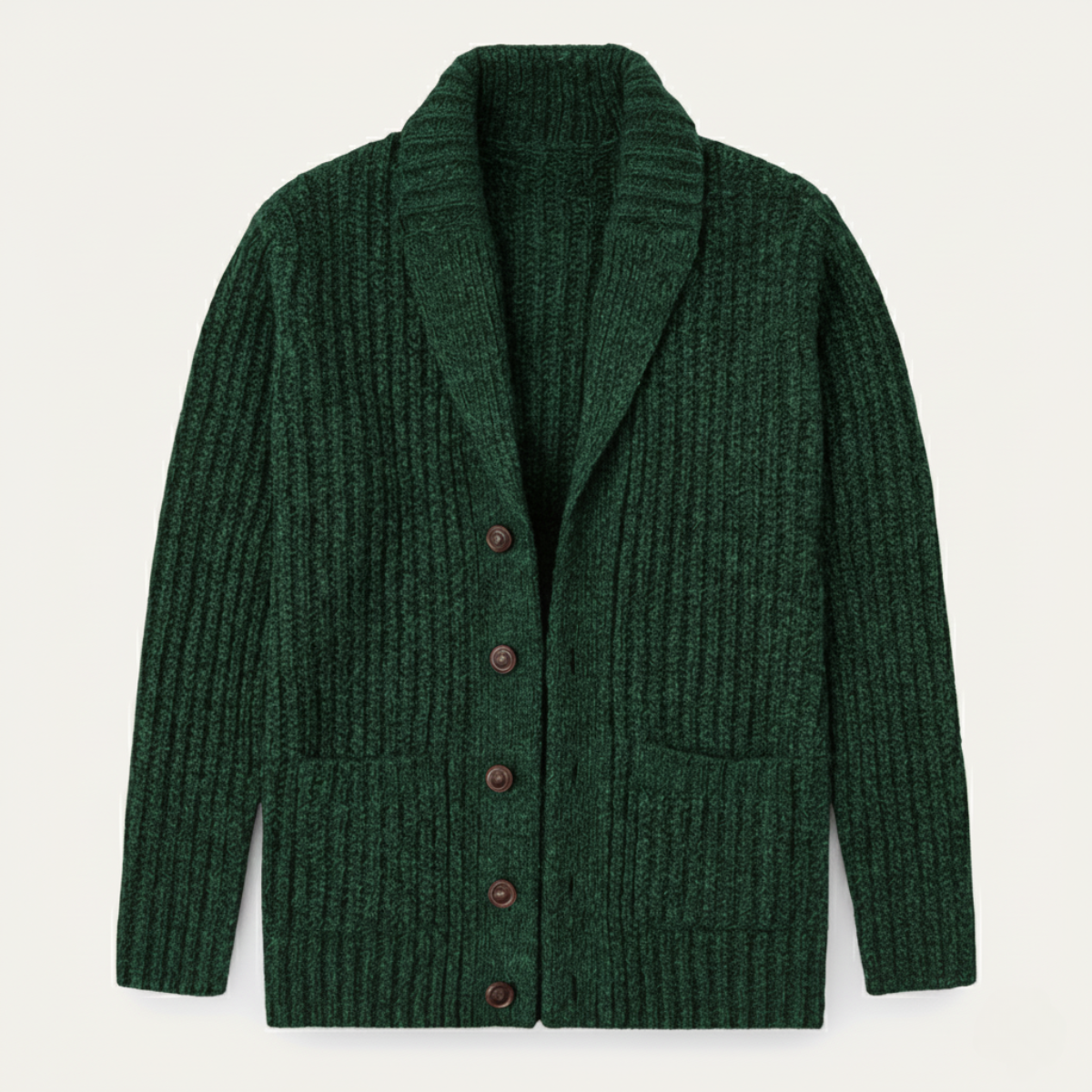 Men's Shawl Collar Cardigan with Button Closure and Ribbed Cuffs