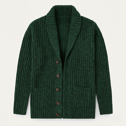 Men's Shawl Collar Cardigan with Button Closure and Ribbed Cuffs