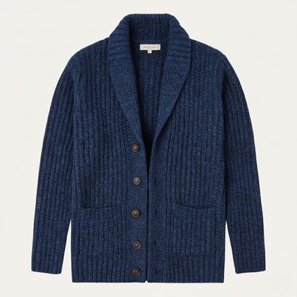 Men's Shawl Collar Cardigan with Button Closure and Ribbed Cuffs