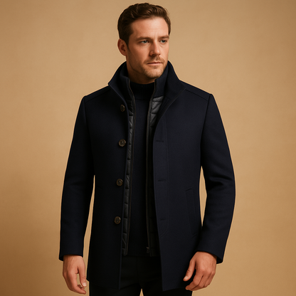 Men's Short Mandarin Collar Jacket with Single-Breasted Button Front and Side Pockets