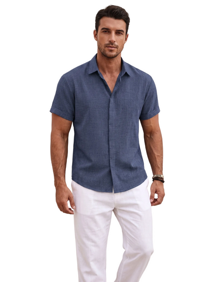 Men's Short Sleeve Button-Down Shirt with Point Collar