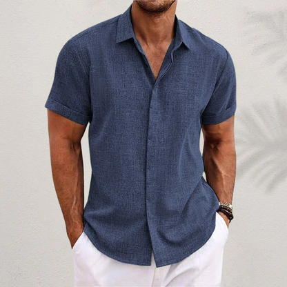 Men's Short Sleeve Button-Down Shirt with Point Collar