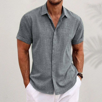 Men's Short Sleeve Button-Down Shirt with Point Collar