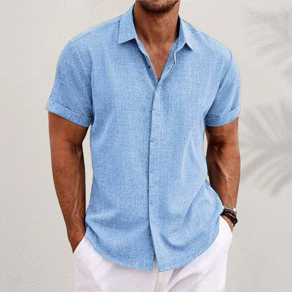Men's Short Sleeve Button-Down Shirt with Point Collar