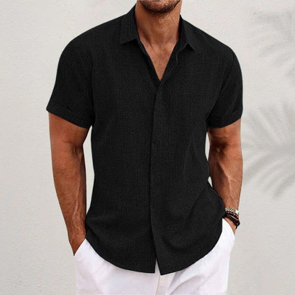 Men's Short Sleeve Button-Down Shirt with Point Collar