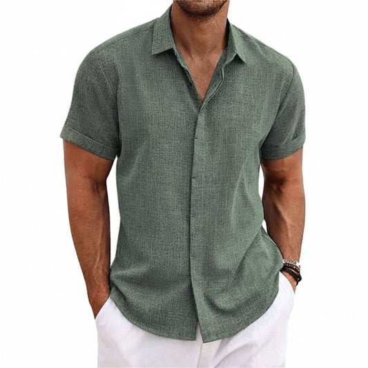 Men's Short Sleeve Button-Down Shirt with Spread Collar