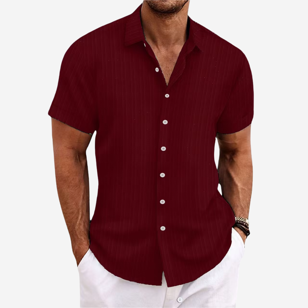Men's Short Sleeve Button-Down Shirt with Spread Collar and Regular Fit